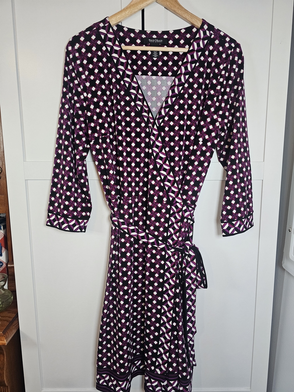 White House Black Market Geometric True Wrap Dress Purple Black White 12 Career